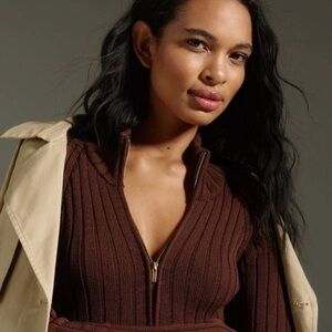 Pilcro Long Sleeve Ribbed Dress in Deep Brown